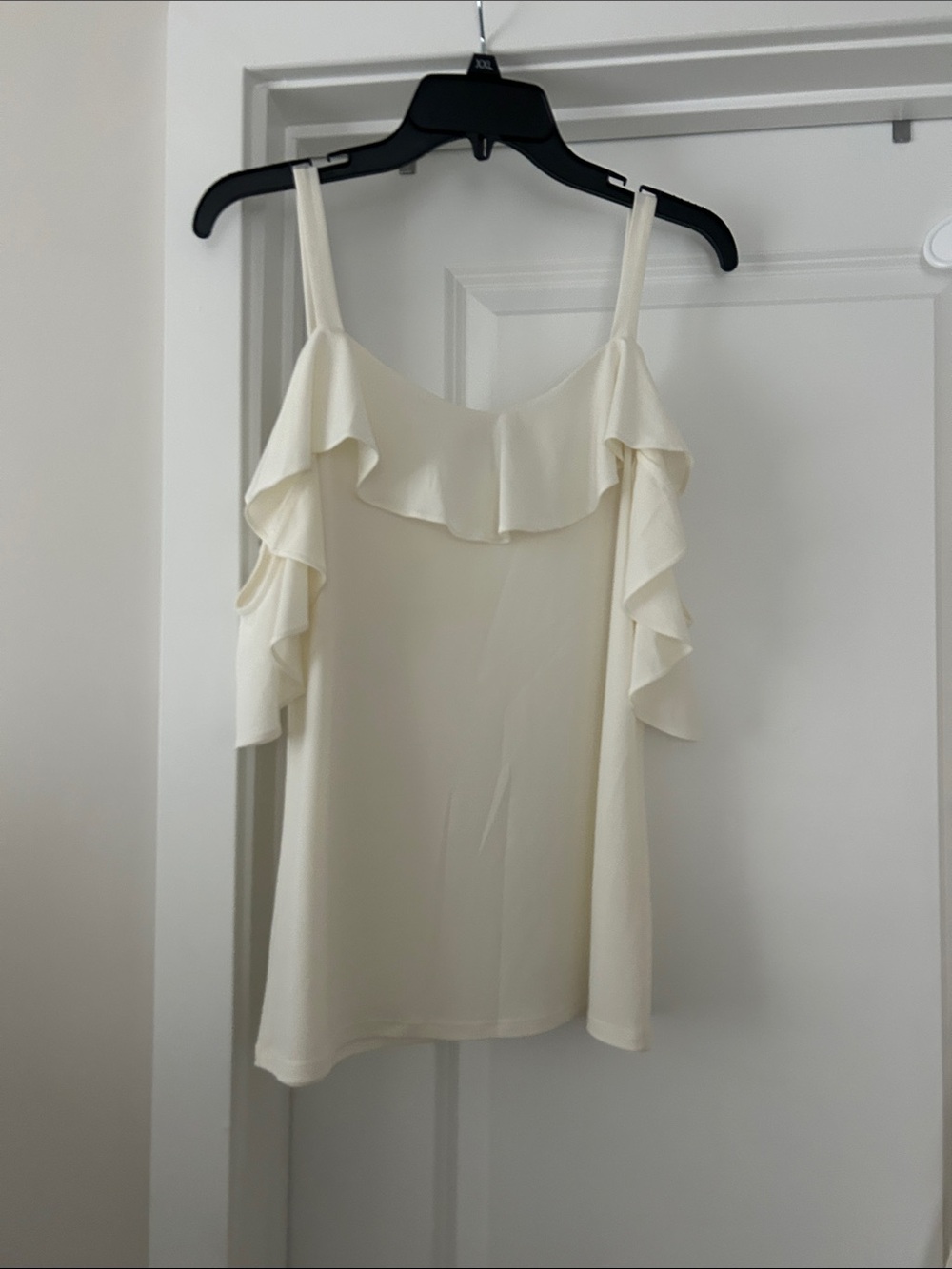 Express Cream Ruffle Cold-ShoulderTop - Picture 2 of 4